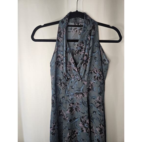 Vintage High Neck Sleeveless Dress Sheer Floral Maxi Blue Empire Waist XS 0/2 - Picture 7 of 8